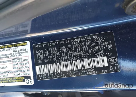 2005 Toyota Corolla Ce z USA, uszkodzony, nr VIN 2T1BR32E05C437633